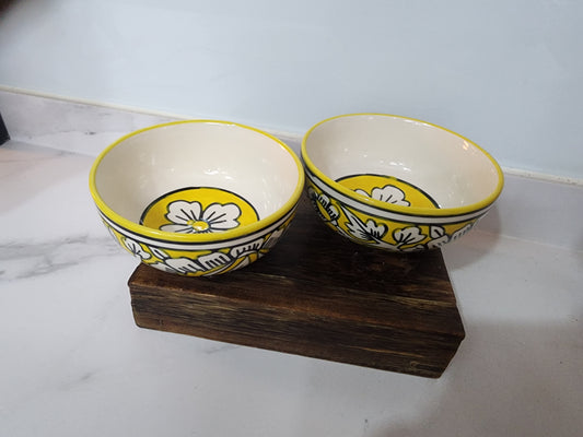 Handpainted Yellow Aurelia Petal Bowls Set of 2