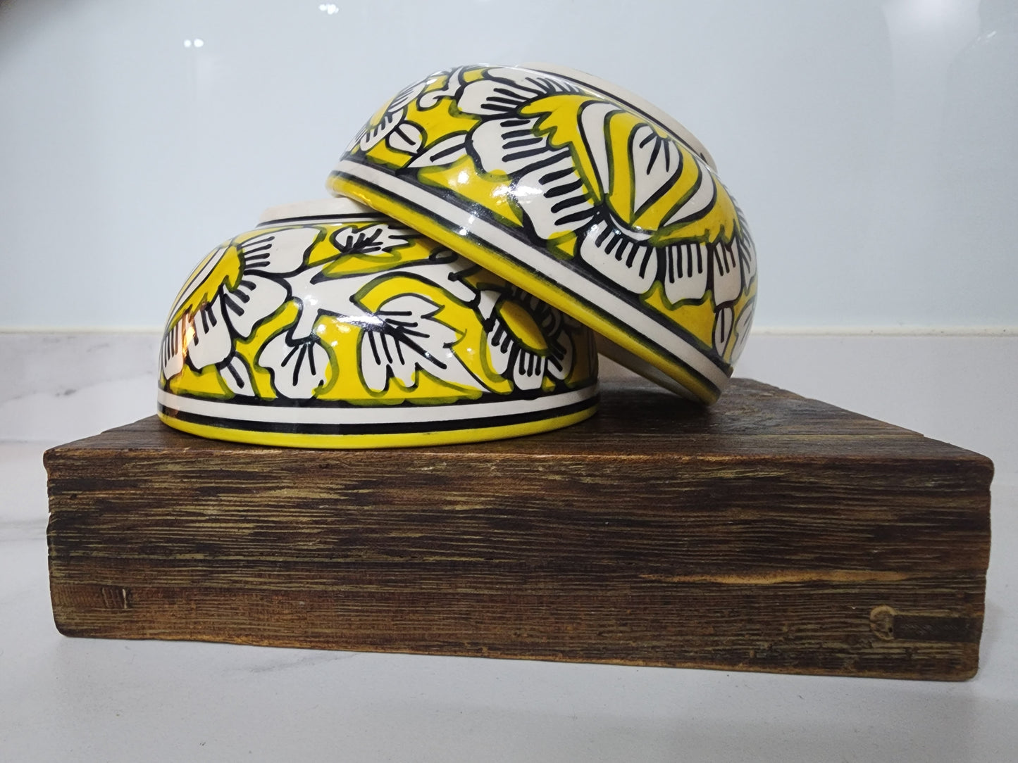 Handpainted Yellow Aurelia Petal Bowls Set of 2