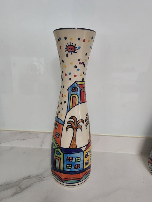 Vibrant Color Splash Hand-painted Tall flared top Vase