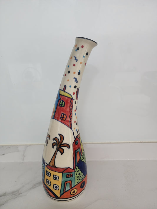 Vibrant Color Splash Hand-painted Angled Artistic Neck Vase