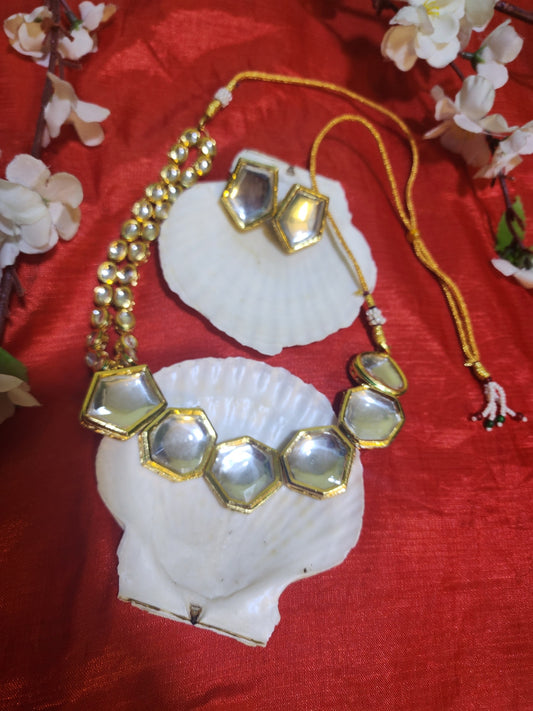 Handcrafted Mirror Kundan Necklace & Earrings Set – Elegant Traditional Jewelry