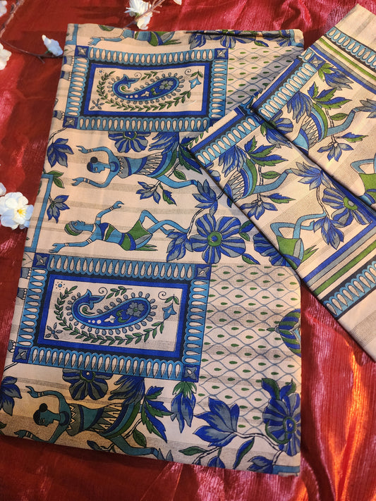 Regal Rhythms with Dance of Dynasty Handblock Printed Bedsheet with 2 Pcs of Pillow covers