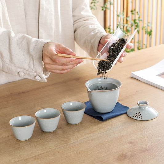 Travel Tea Set Portable Outdoor Tea Set Ceramic Tea Set One Pot Four Cups