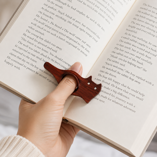 Wooden Cat Reading Bookmark Ring Page Holder