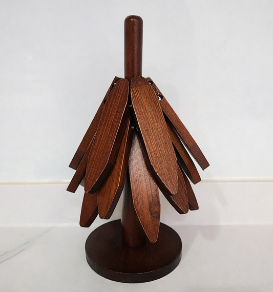 Walnut Wooden Tree Coaster Set with Stand