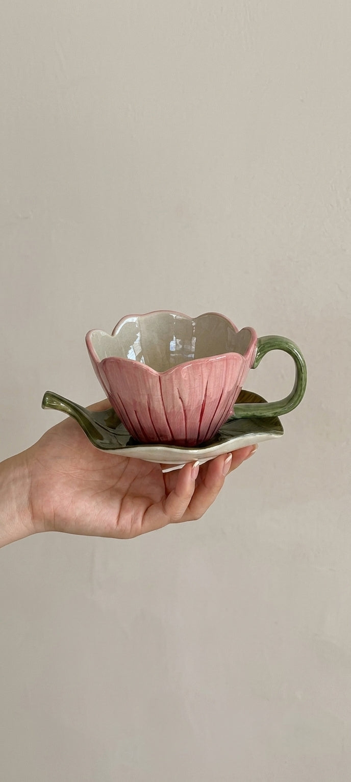 Limited Edition Vintage Pink Tulip Coffee Cup & Saucer Set