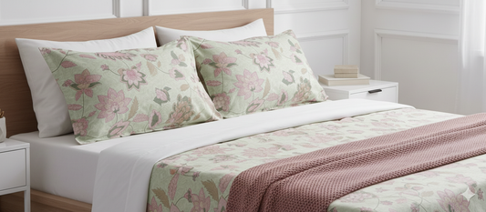 Pink lotus cotton club bedsheet Set wit 2 pairs of pillow covers