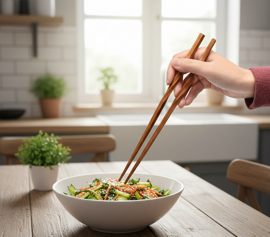 Natural Bamboo Chopsticks Set of 5 Pairs – Chinese Style Pointed Tableware for Kitchen & Dining