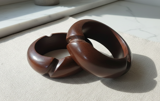 Acacia Wood 3-Cut Wooden Bracelet Bangle Set of 2 pcs