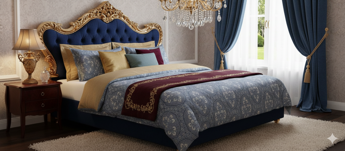 Blue Dark Desire cotton linen lane bedsheet with 2 pairs of pillow covers