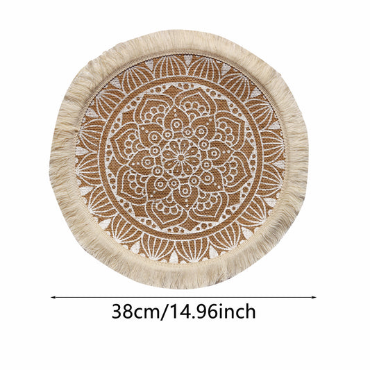 Nordic Elegant Linen Macrame Placemats – Circular with Tassels-Set of Two
