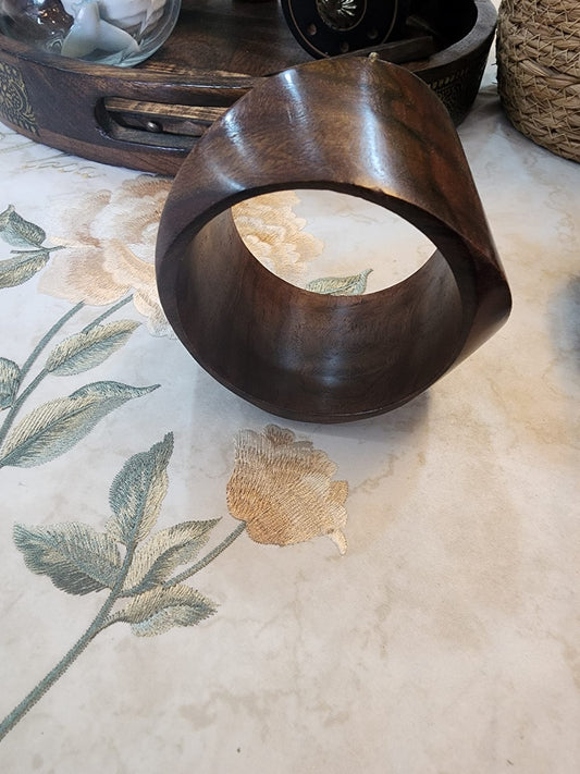 Mango Wood Big Cuff Bangle Set – Walnut & Pink color