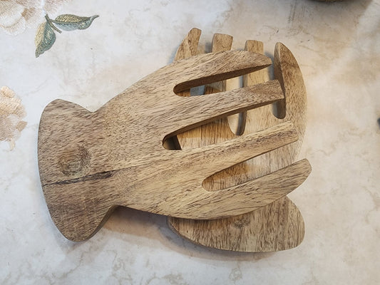 Meraki Wooden Salad Serving Utensils (Pair) - Hand Shape Salad Server Spoon