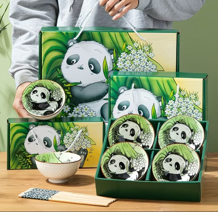 Cute Panda Ceramic Bowl & Chopsticks Gift Set – 4 Bowls
