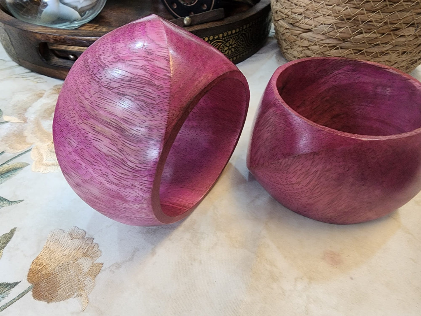 Mango Wood Big Cuff Bracelet Bangle Set of 2 pcs