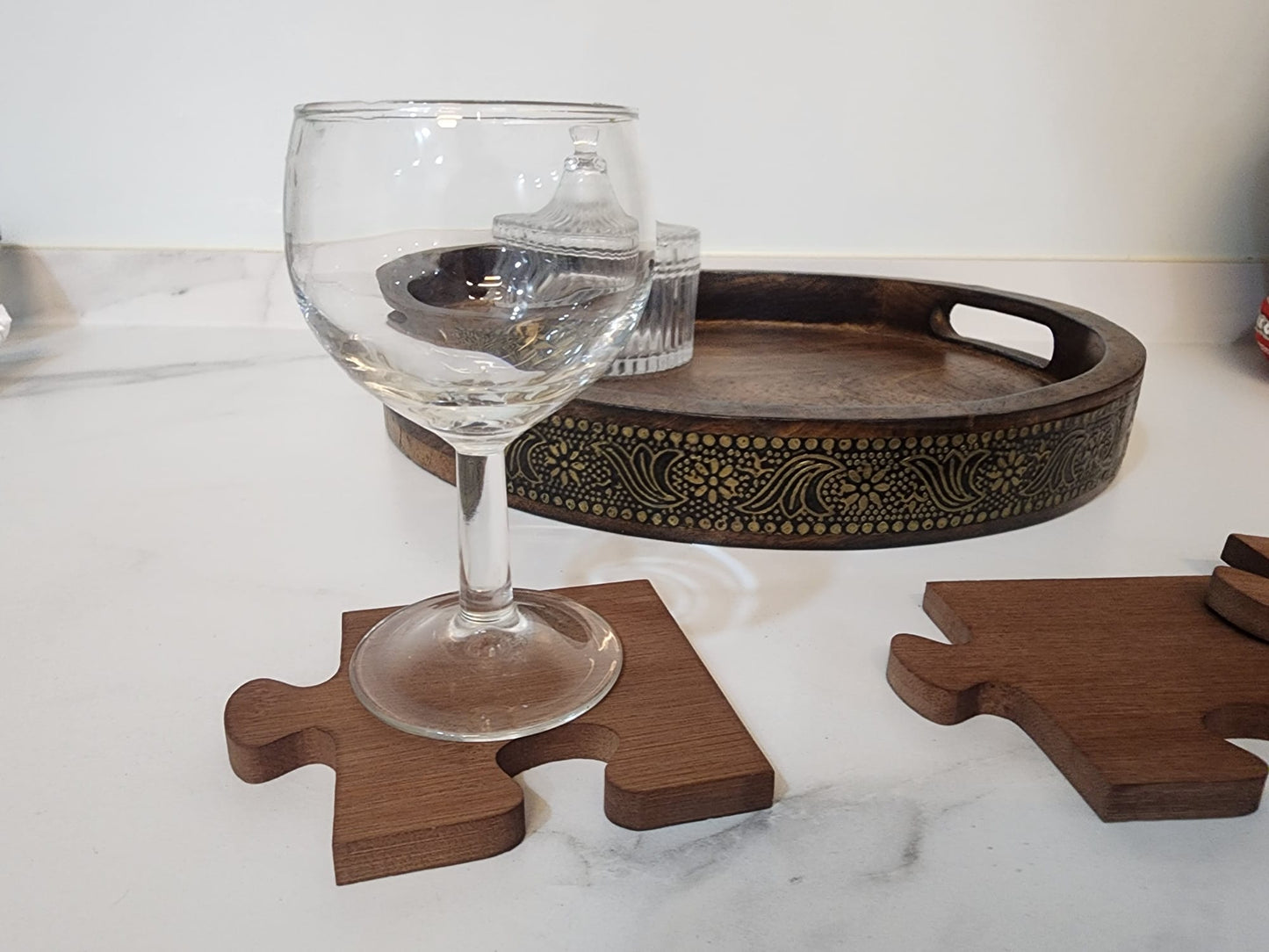 4pcs Wooden Coaster-Retro Building Block Style – Walnut Color