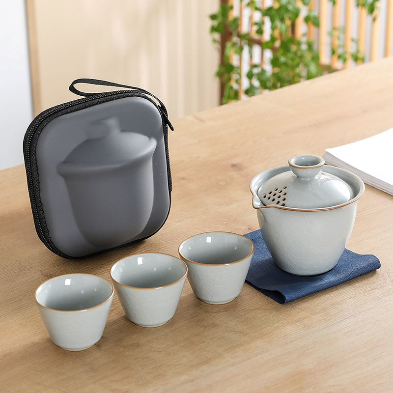 Travel Tea Set Portable Outdoor Tea Set Ceramic Tea Set One Pot Four Cups