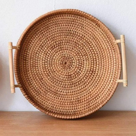 Handwoven Rattan Tray & Food Storage Basket – Natural Brown
