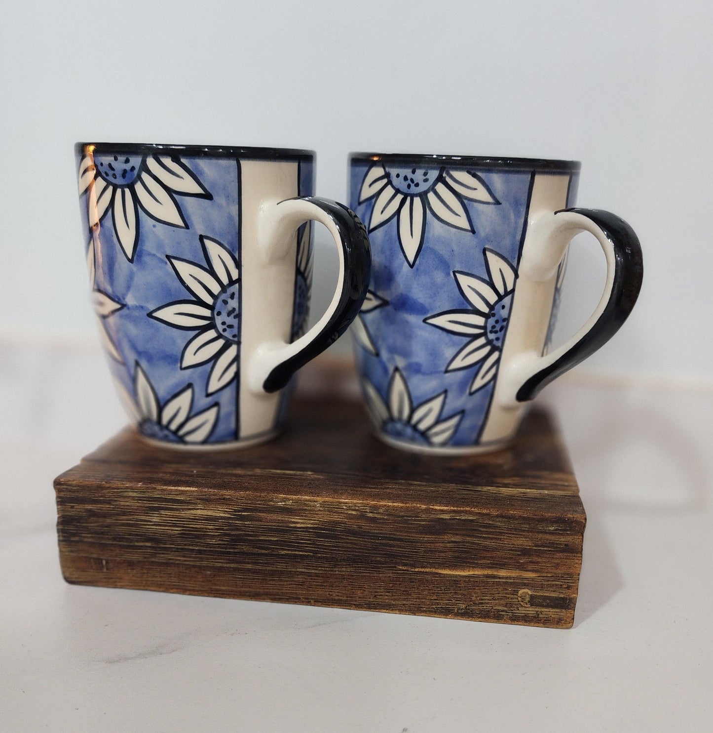 Blue Sunflower Happiness Mug Set of 2