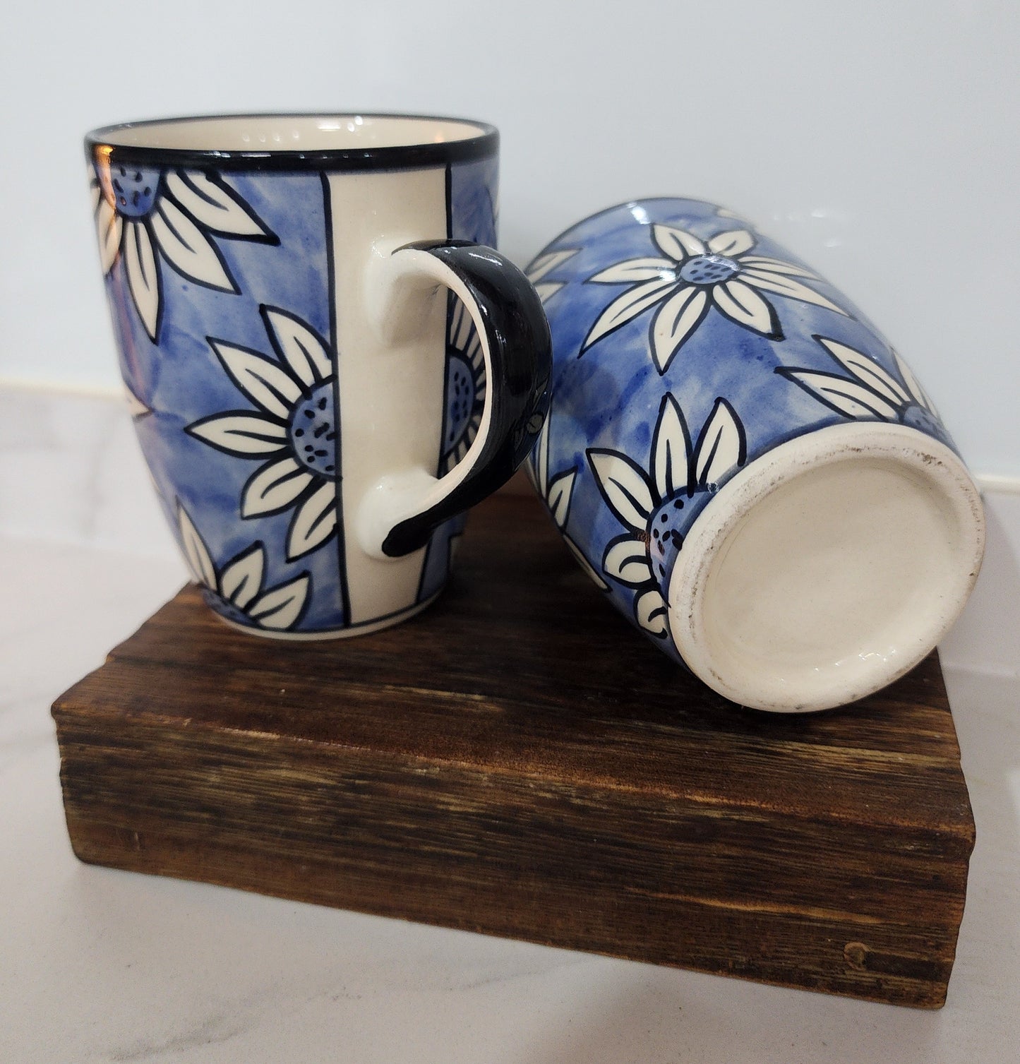 Blue Sunflower Happiness Mug Set of 2