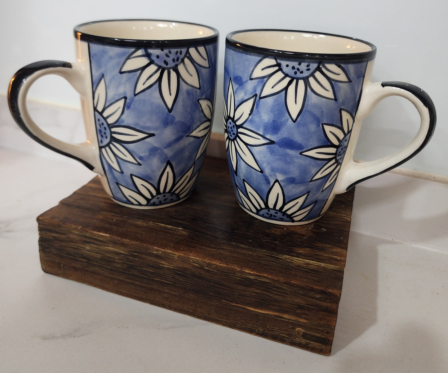 Blue Sunflower Happiness Mug Set of 2