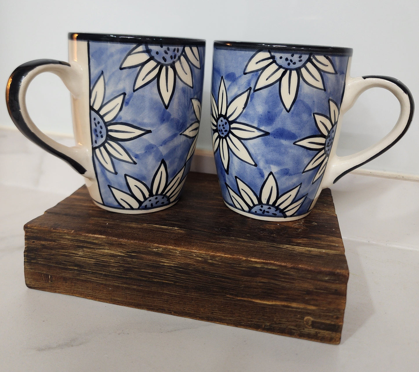 Blue Sunflower Happiness Mug Set of 2