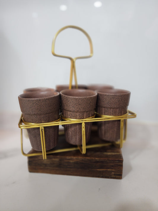 Petrichor Aroma Tea Glass 6 pcs Set with Golden Stand