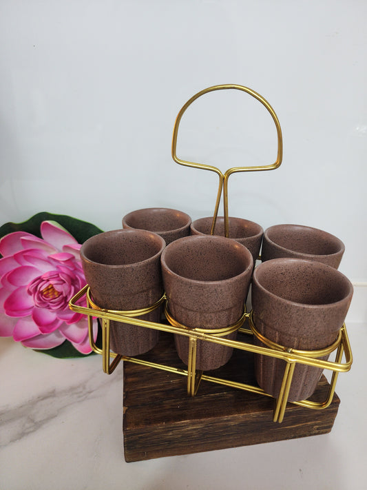 Petrichor Aroma Tea Glass 6 pcs Set with Golden Stand