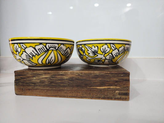 Handpainted Yellow Aurelia Petal Bowls Set of 2