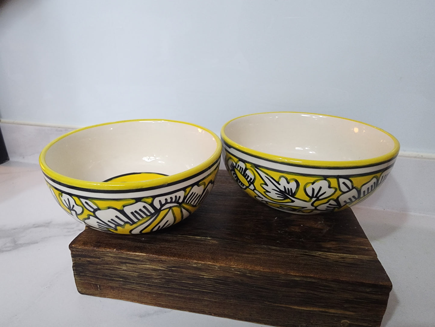 Handpainted Yellow Aurelia Petal Bowls Set of 2