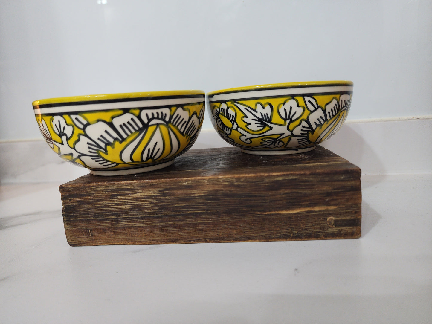 Handpainted Yellow Aurelia Petal Bowls Set of 2
