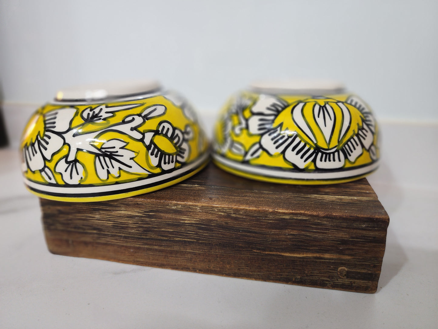 Handpainted Yellow Aurelia Petal Bowls Set of 2