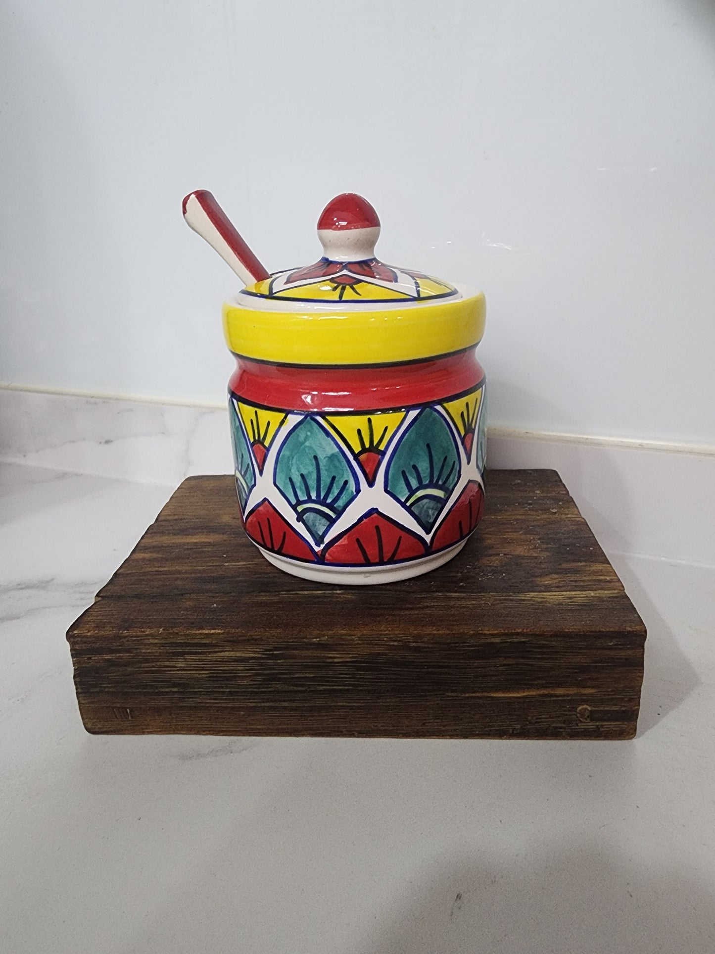 Hand-Painted Ceramic Condiment Jars With Lid & Matching Spoon