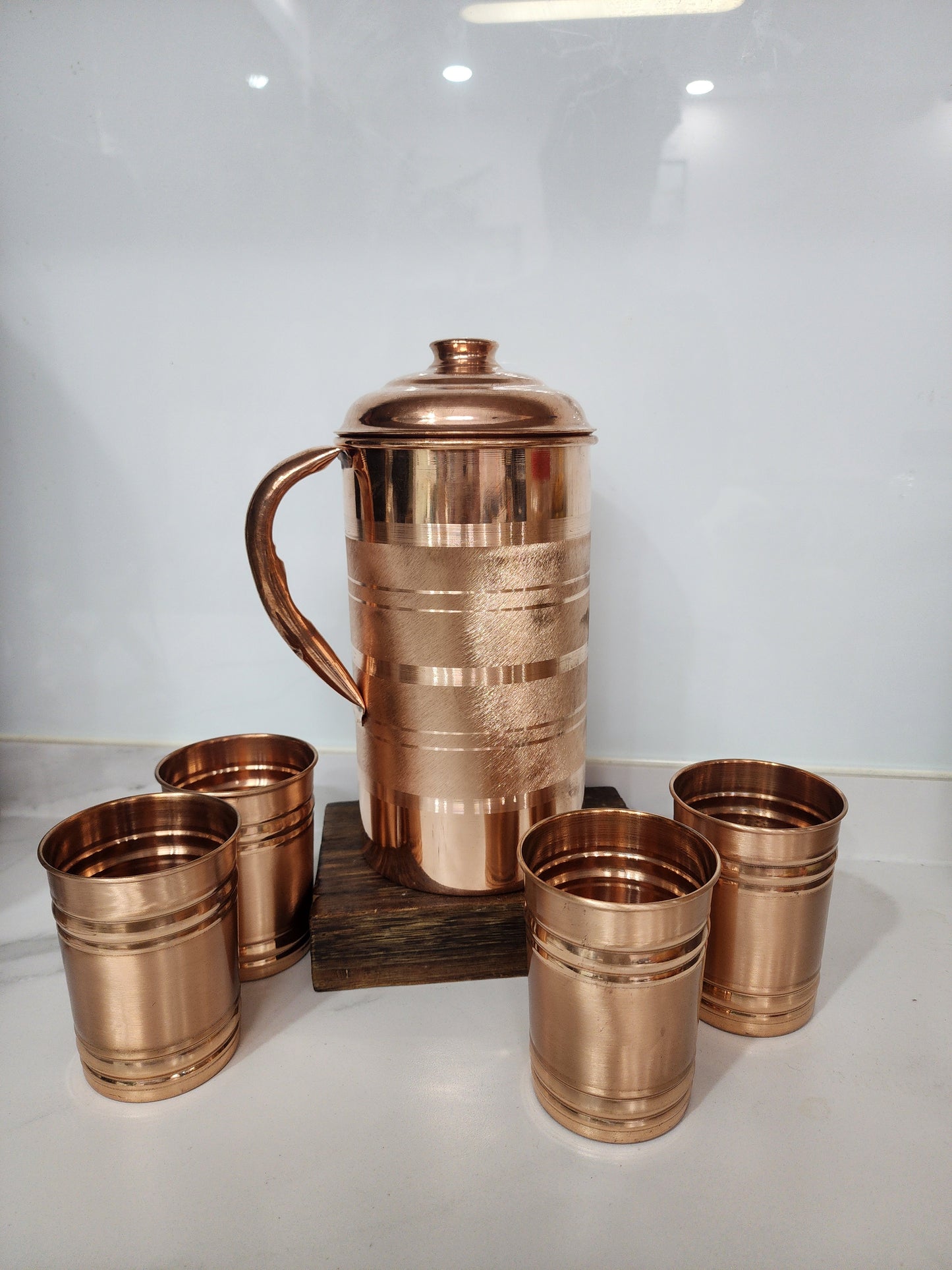 Copper Pitcher with Set of 4 Copper Glasses