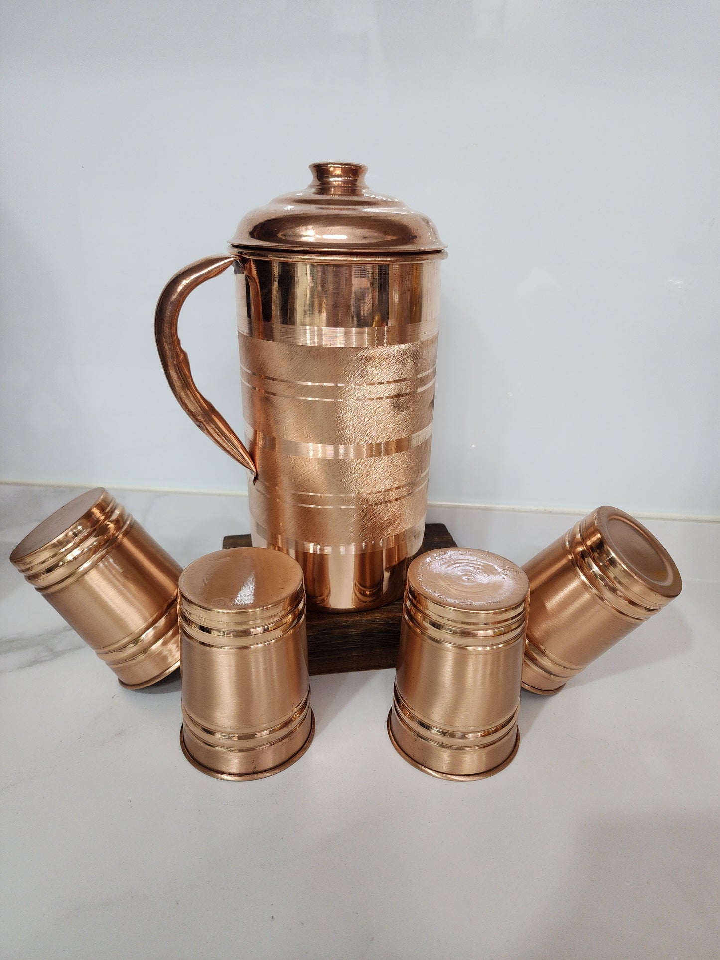 Copper Pitcher with Set of 4 Copper Glasses
