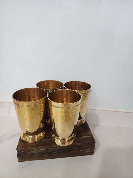 Vintage Brass Beverage Glass Set – 4 pcs