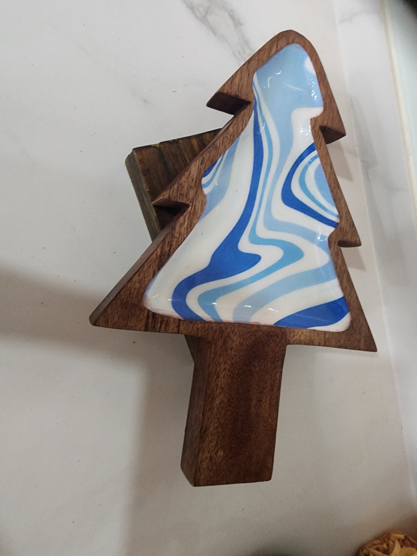 Meraki Rainbow and Blue Ocean Christmas Tree Mango Wood Platter