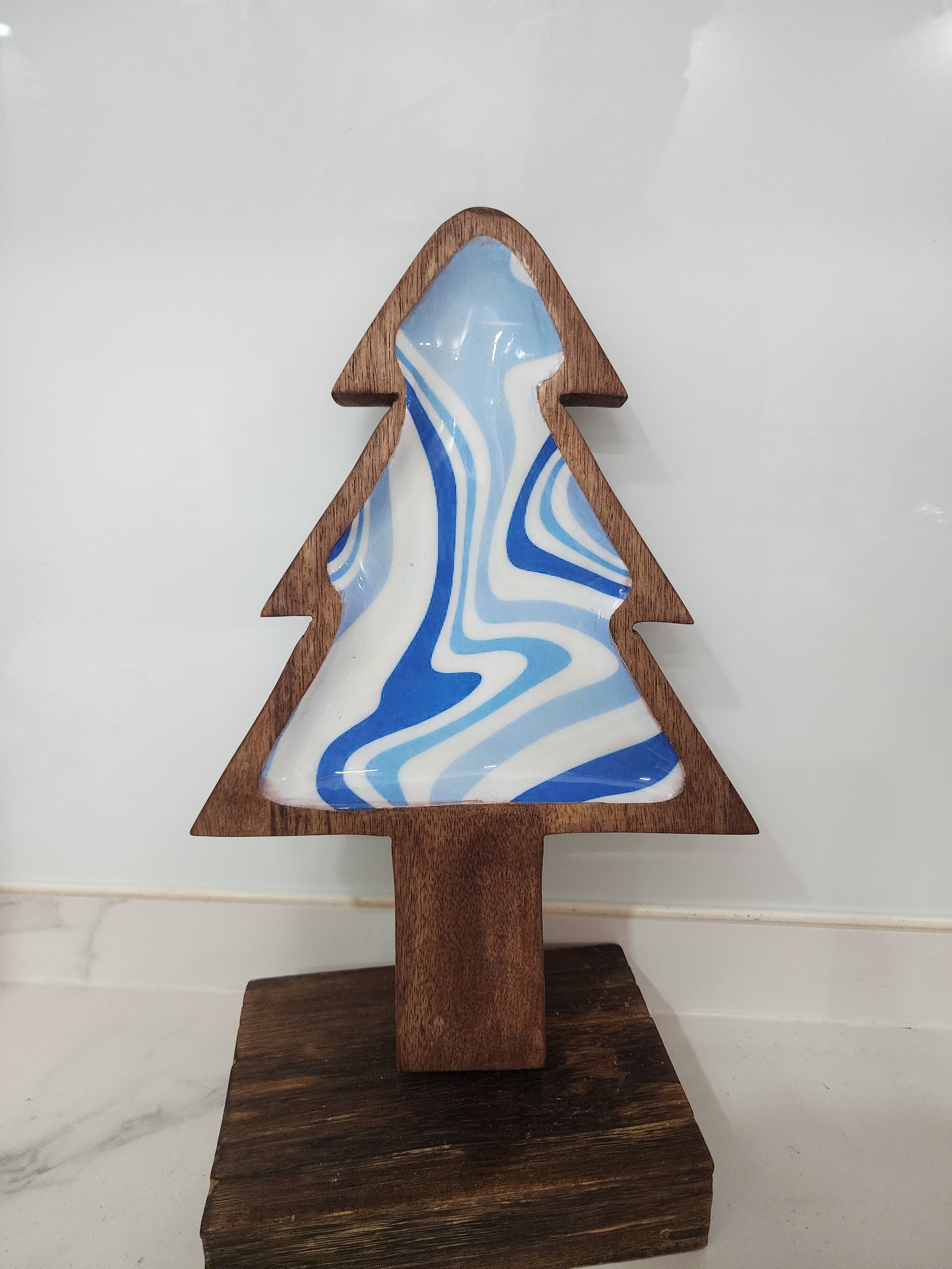 Meraki Rainbow and Blue Ocean Christmas Tree Mango Wood Platter