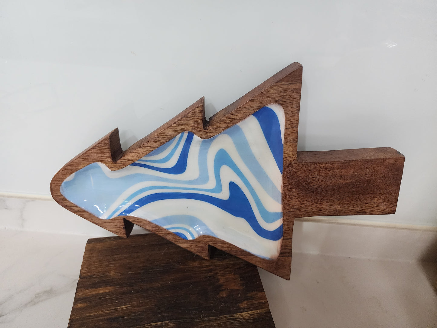 Meraki Rainbow and Blue Ocean Christmas Tree Mango Wood Platter