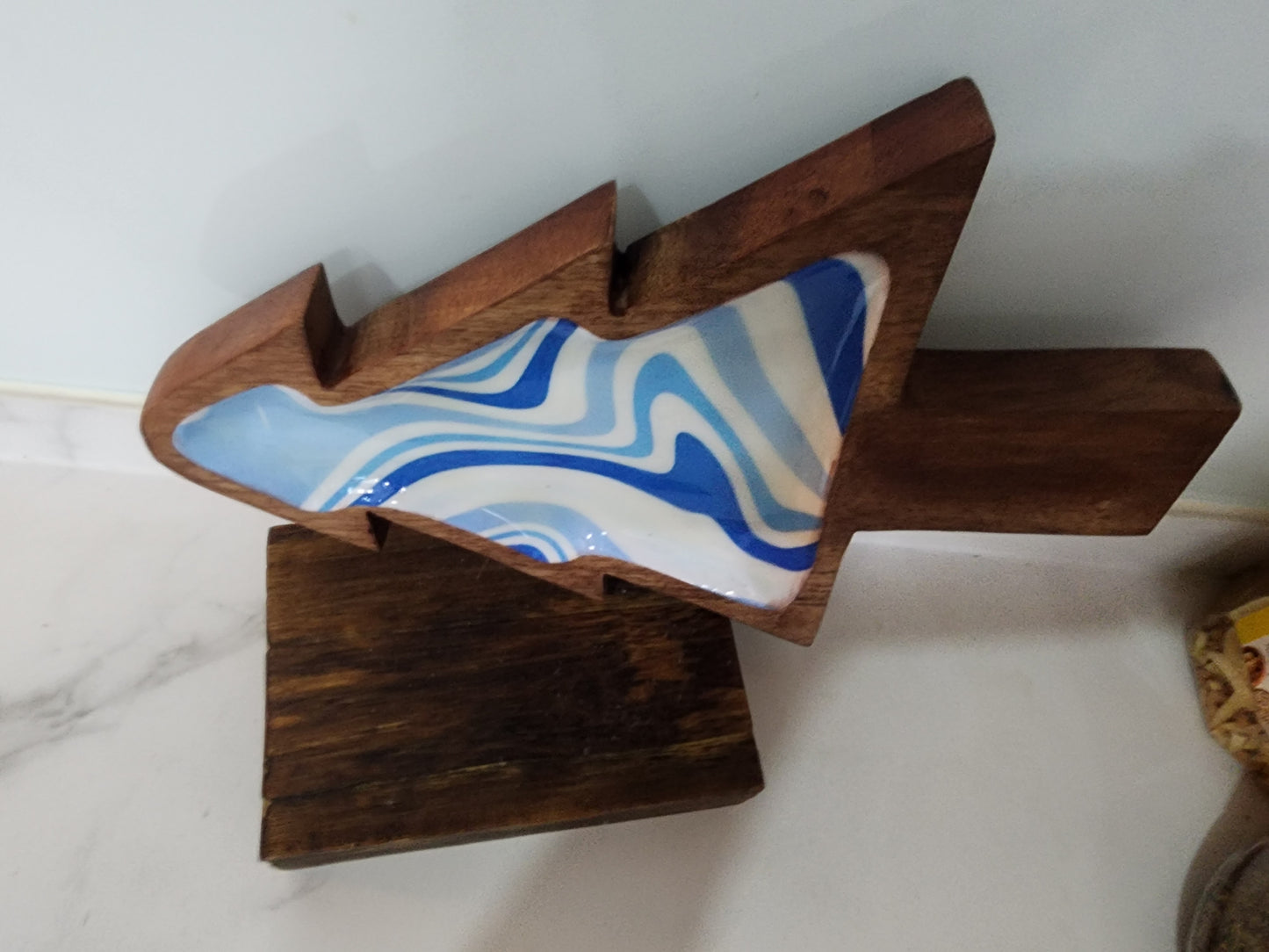 Meraki Rainbow and Blue Ocean Christmas Tree Mango Wood Platter