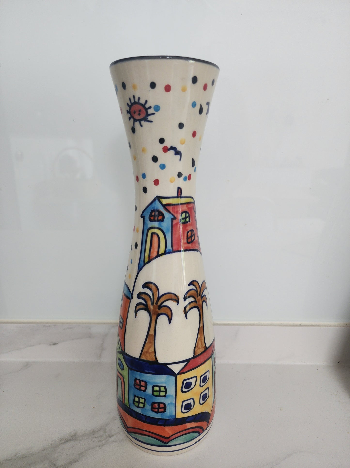 Vibrant Color Splash Hand-painted Tall flared top Vase