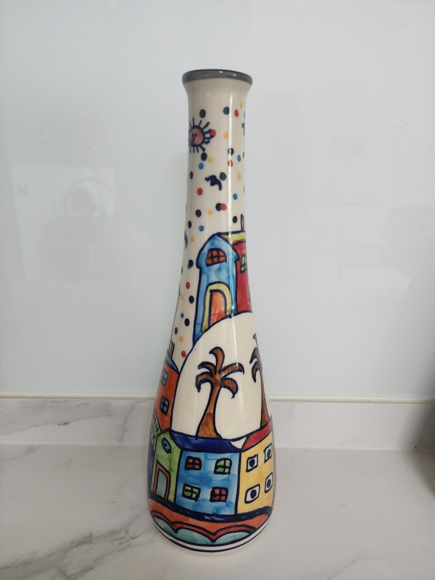 Vibrant Color Splash Hand-painted Slim Tall Neck Vase