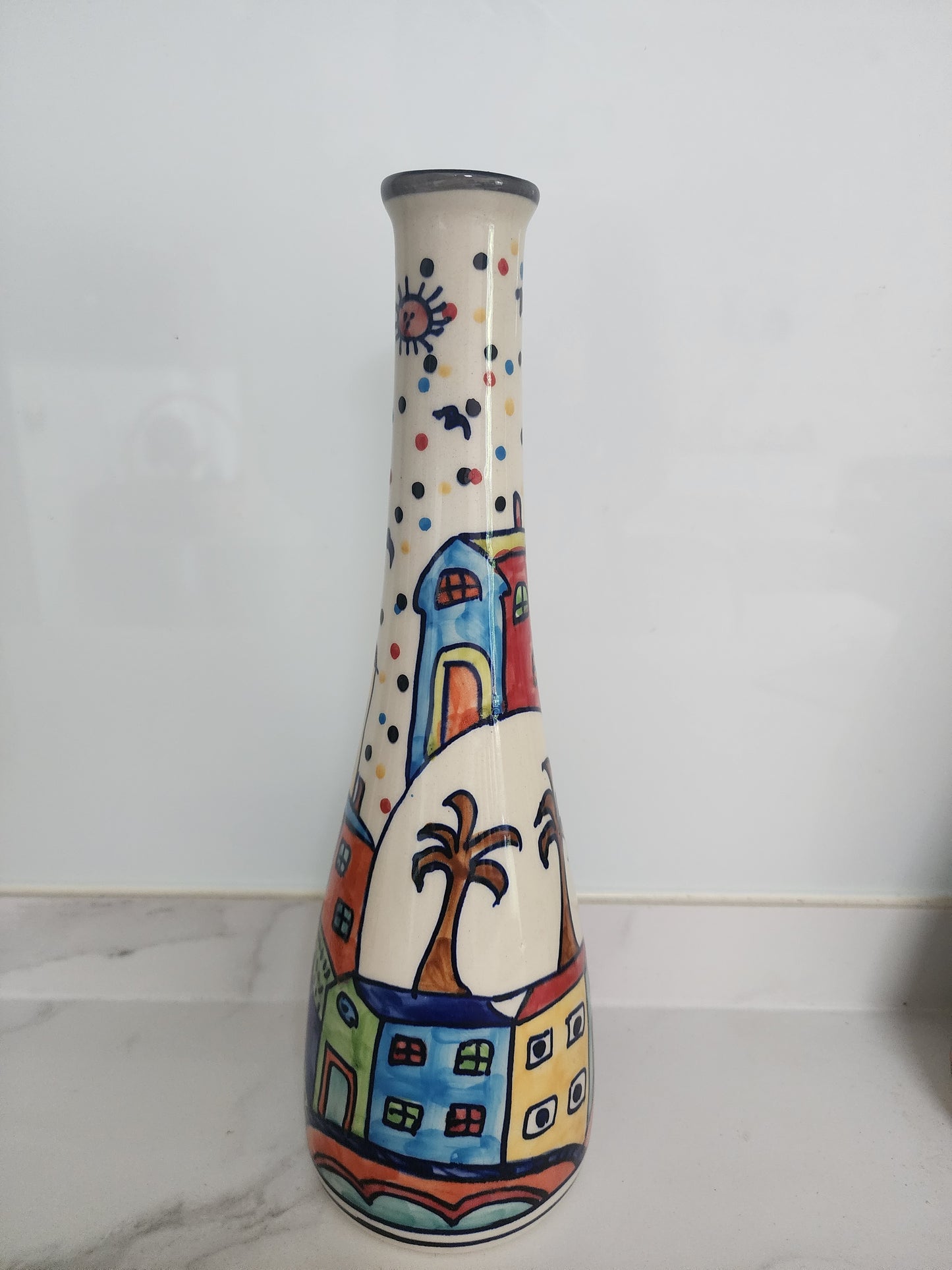Vibrant Color Splash Hand-painted Slim Tall Neck Vase