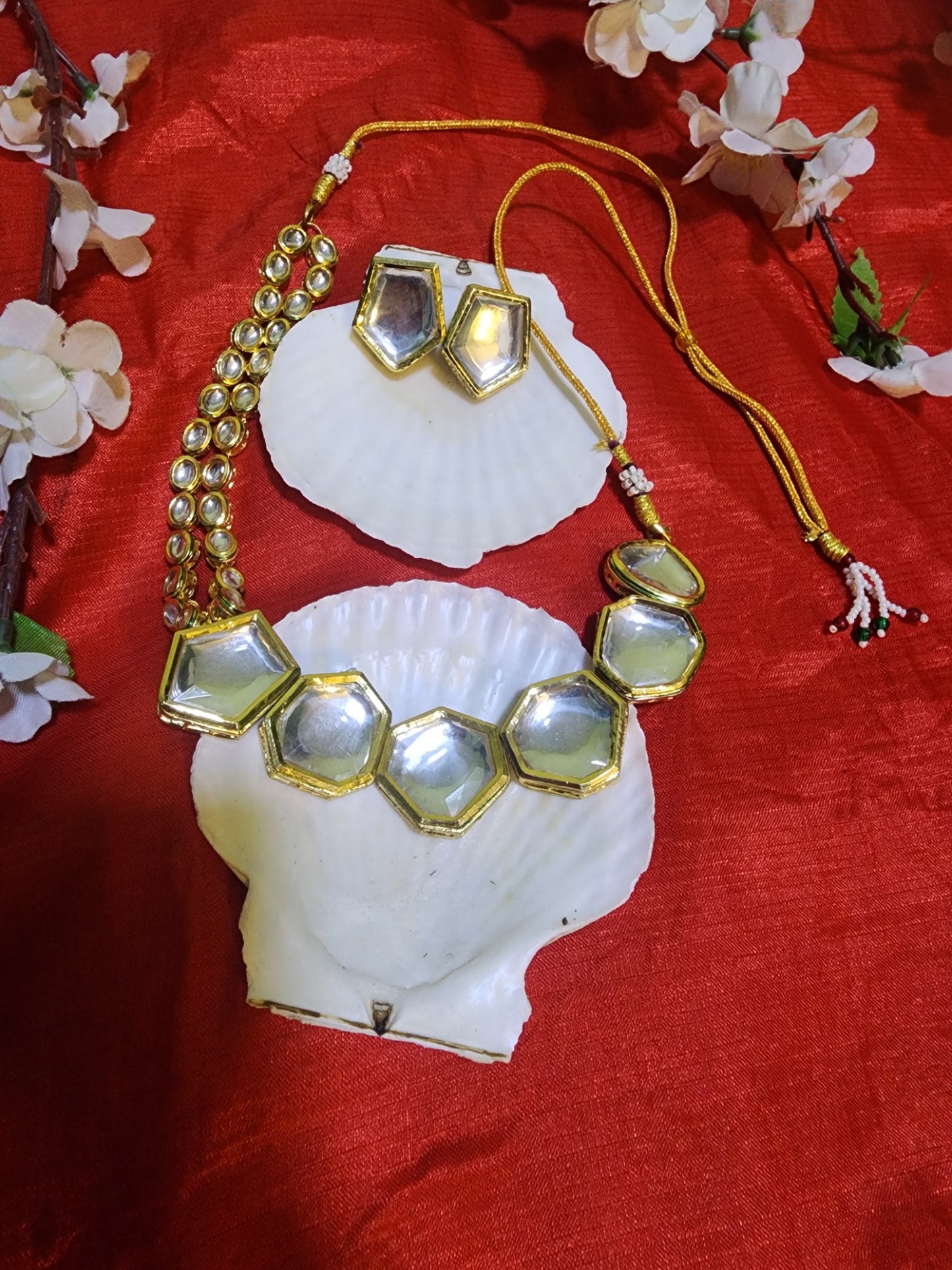 Handcrafted Mirror Kundan Necklace & Earrings Set – Elegant Traditional Jewelry