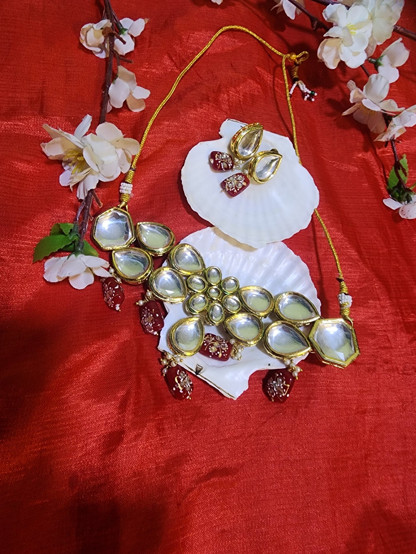 Premium Mirror Kundan Choker Set with Ruby Pearls: Handcrafted Royal Jewelry Set