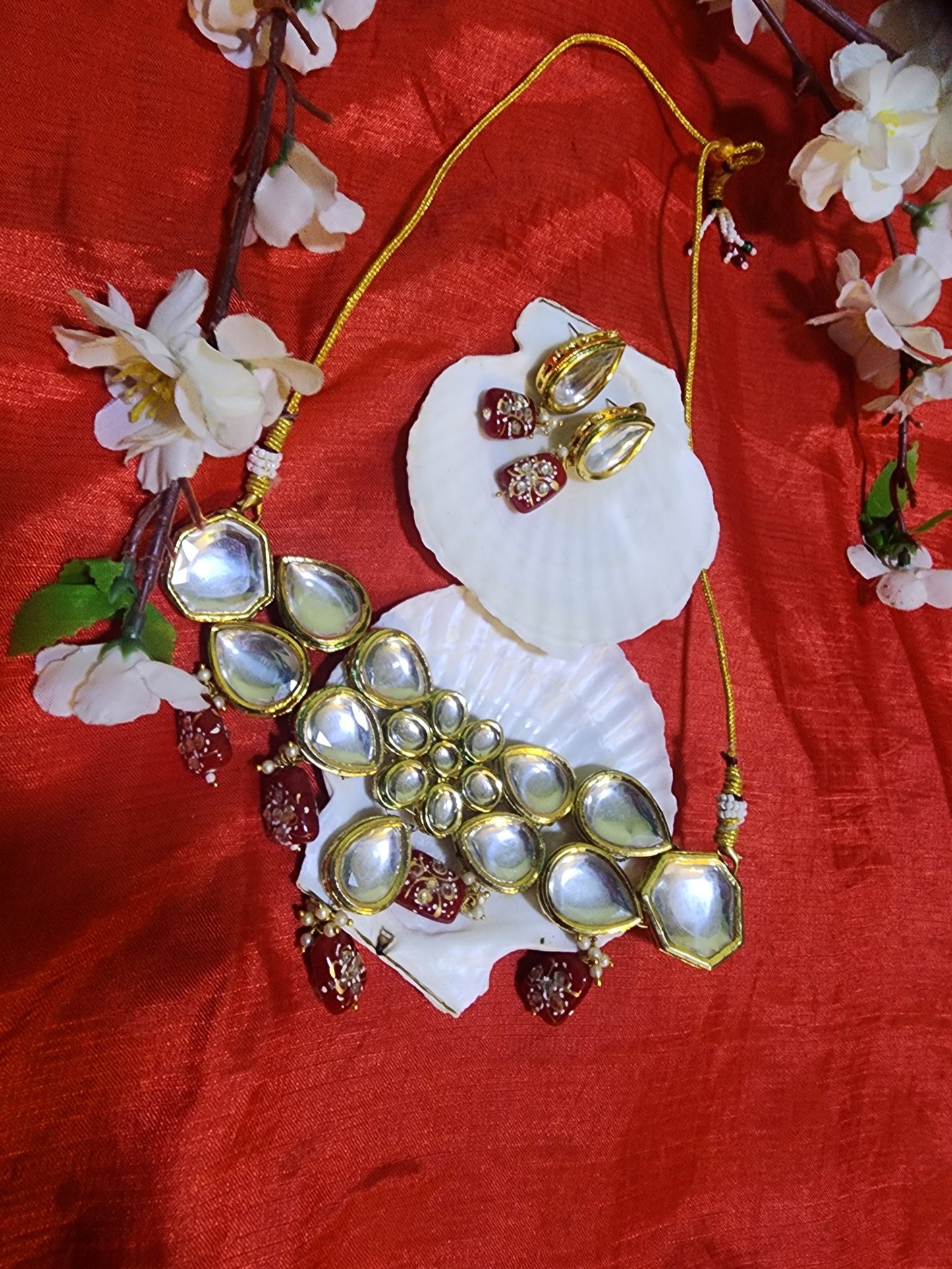 Premium Mirror Kundan Choker Set with Ruby Pearls: Handcrafted Royal Jewelry Set