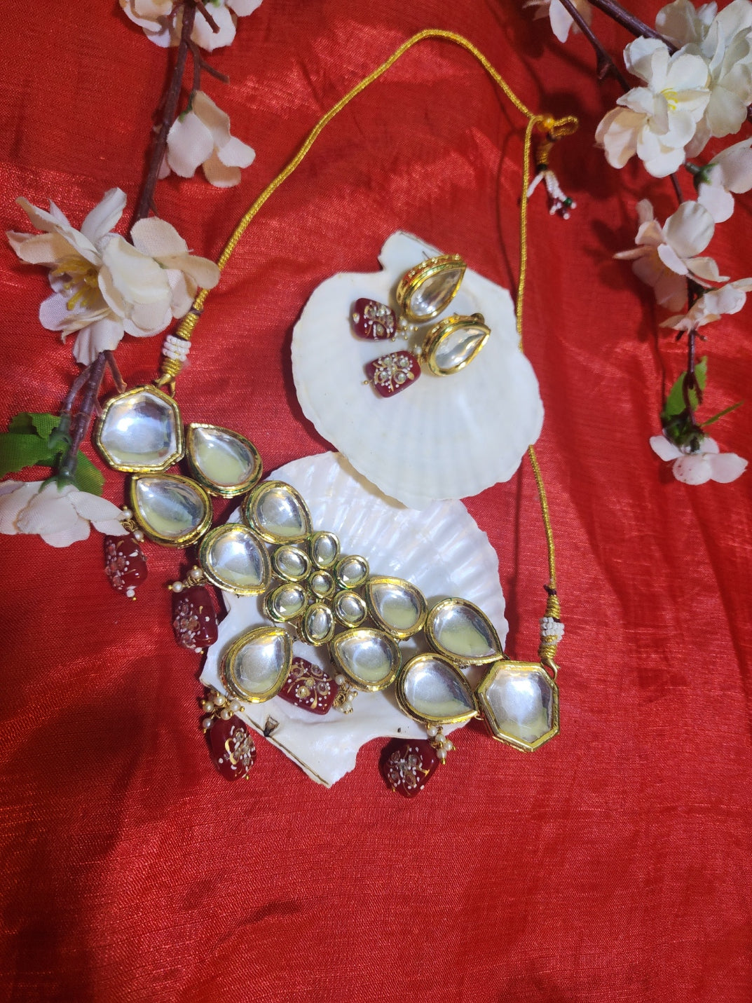 Premium Mirror Kundan Choker Set with Ruby Pearls: Handcrafted Royal Jewelry Set