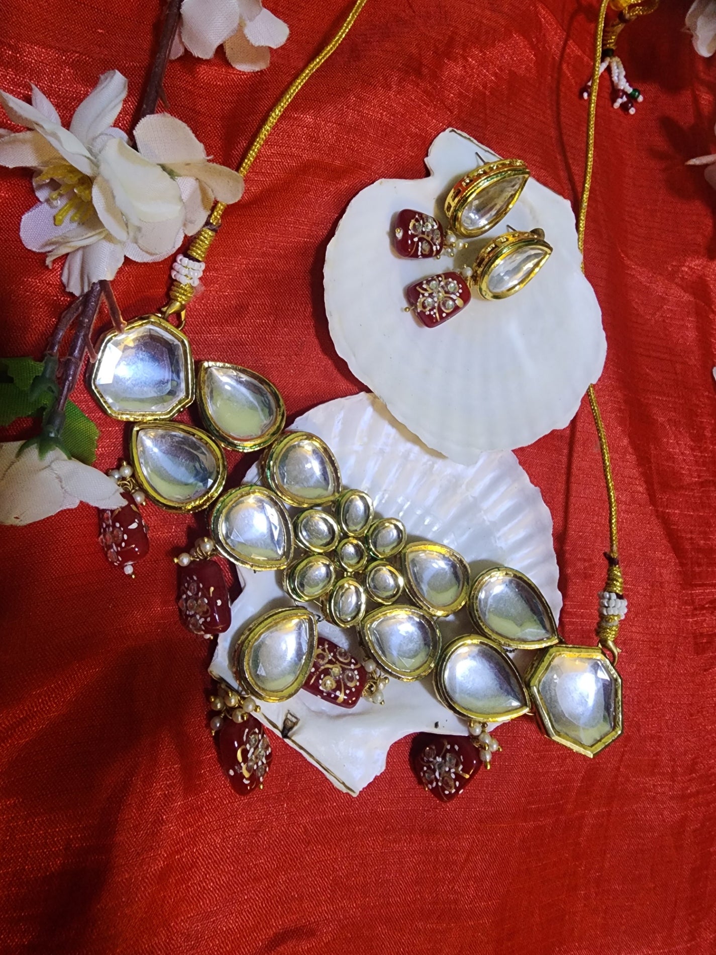 Premium Mirror Kundan Choker Set with Ruby Pearls: Handcrafted Royal Jewelry Set
