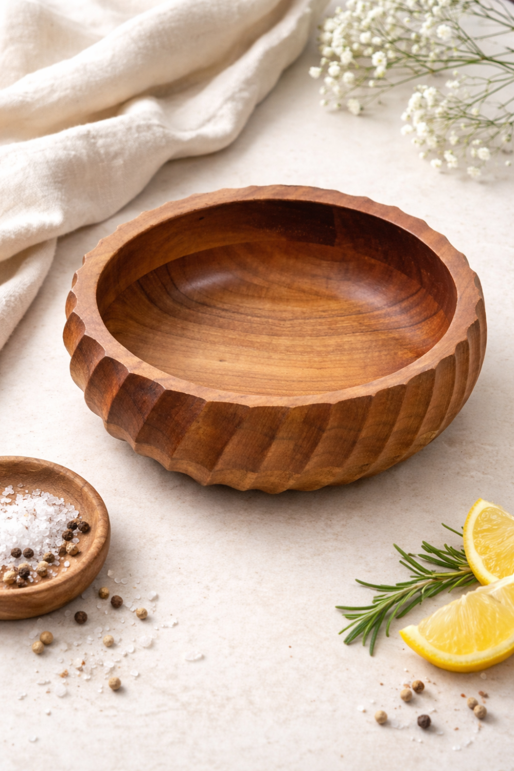 FEAWS “Prithvi” Series Acacia Wood Carved Bowl