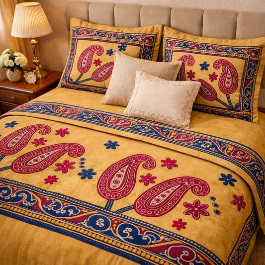 Royal Paisley Bloom King-Size Bedsheet Set with 2 Pcs of Pillow covers